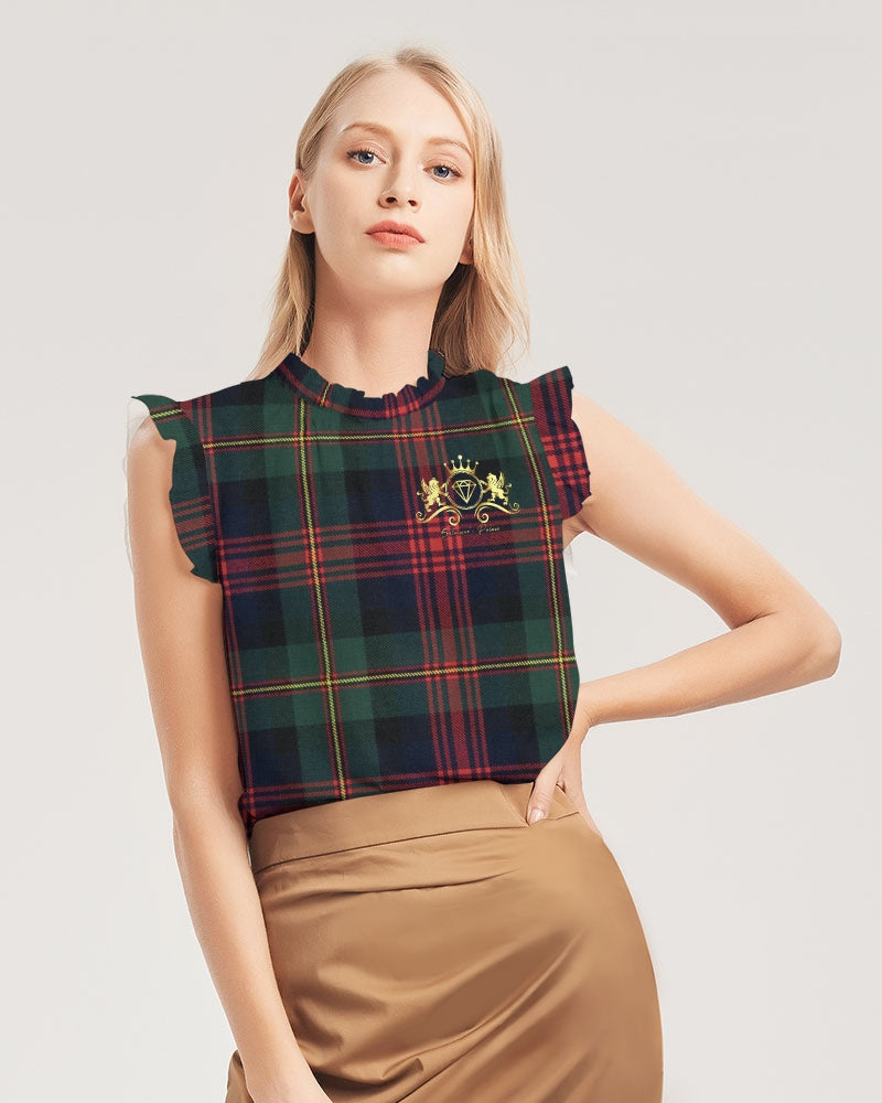 Color Block Women's All-Over Print Ruffle Sleeve Top