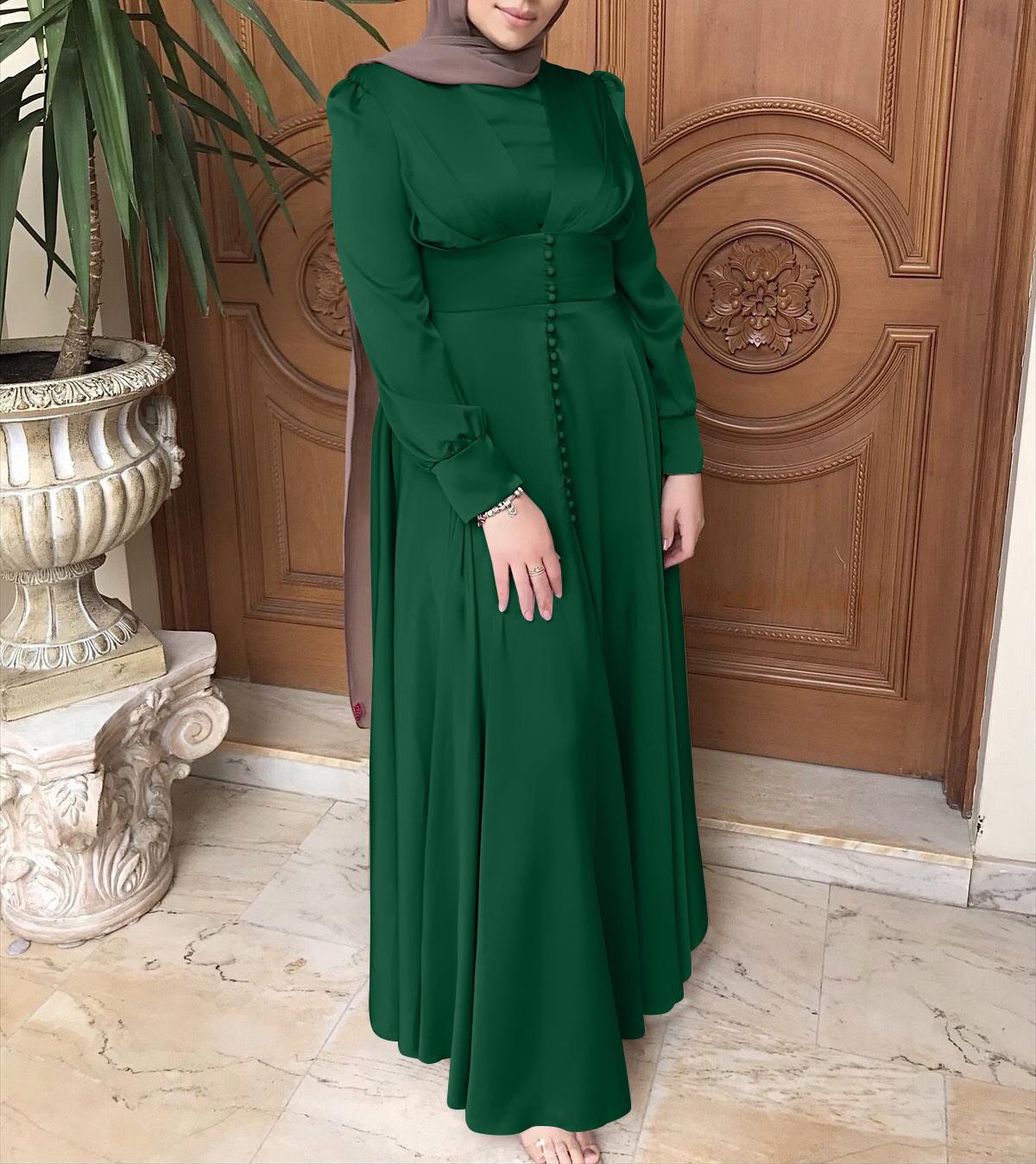 Elegant Satin Beaded Dress Muslim Abaya