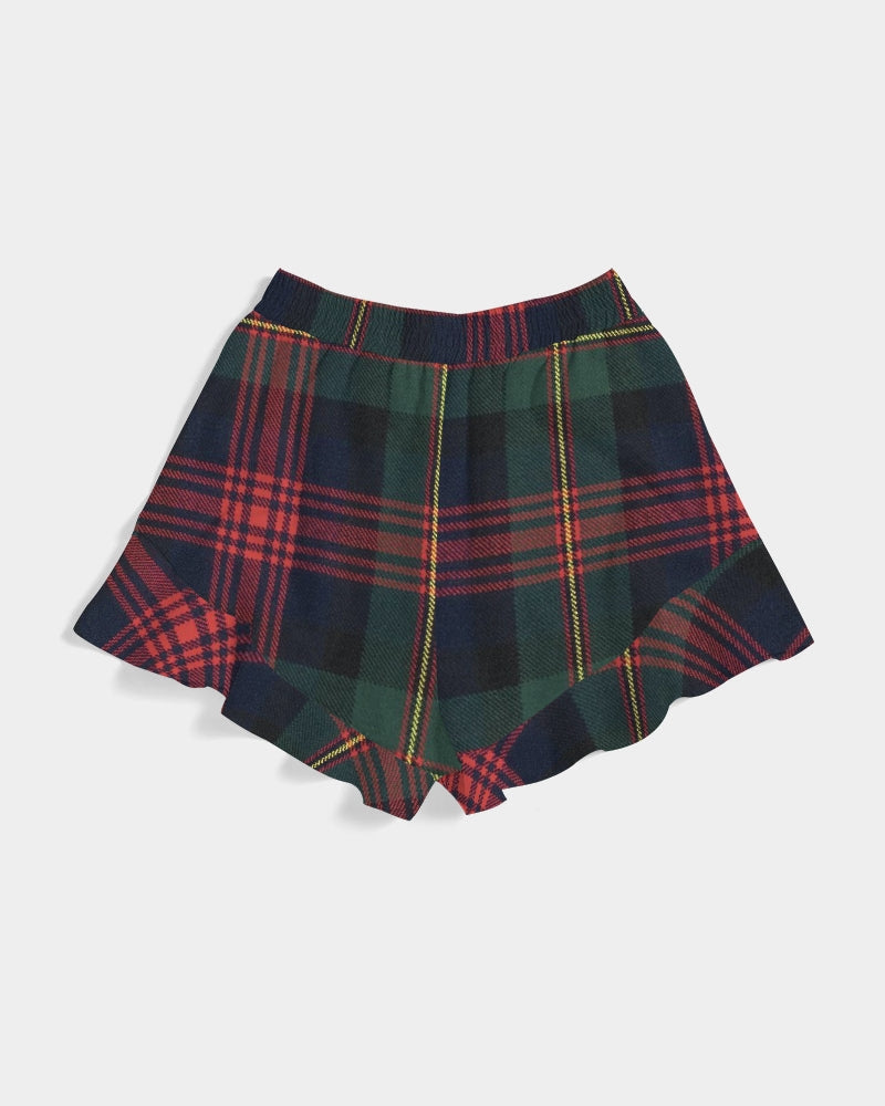 Color Block Women's All-Over Print Ruffle Shorts