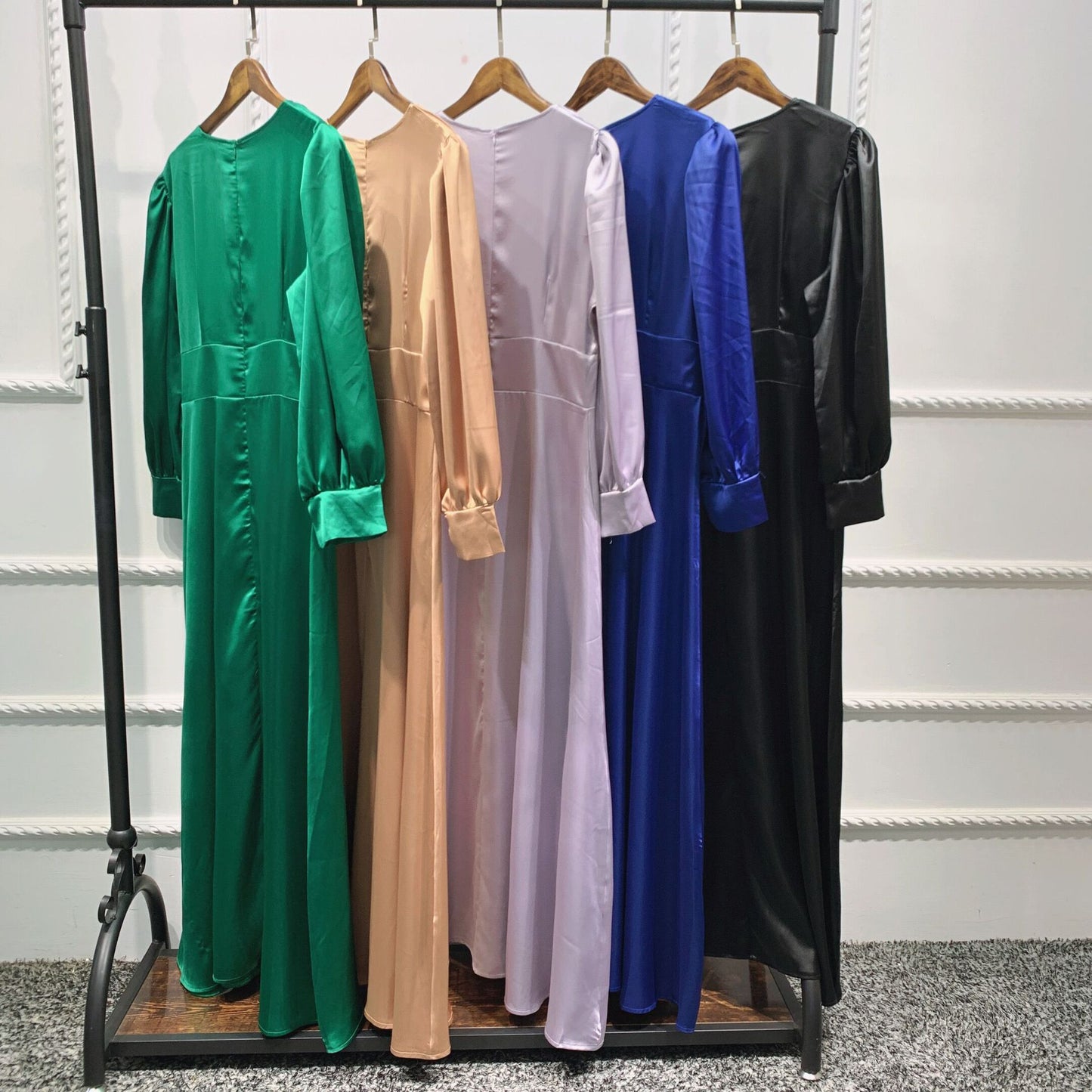 Elegant Satin Beaded Dress Muslim Abaya
