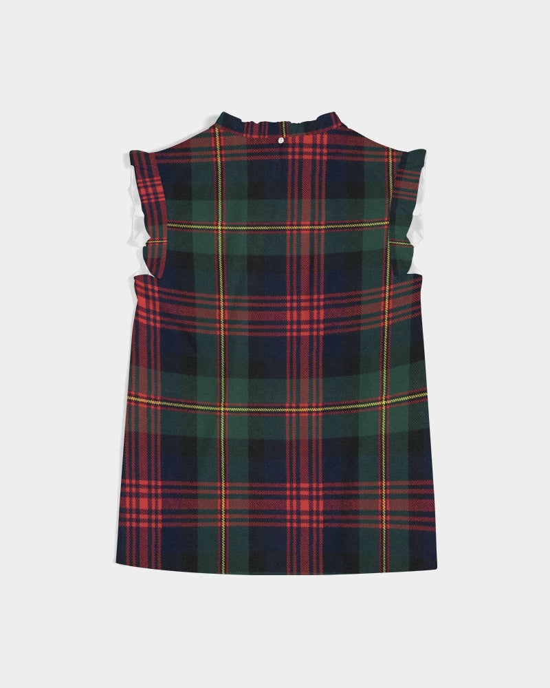 Color Block Women's All-Over Print Ruffle Sleeve Top