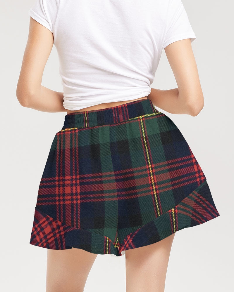 Color Block Women's All-Over Print Ruffle Shorts