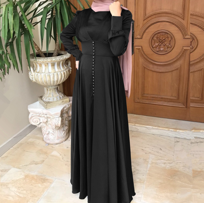 Elegant Satin Beaded Dress Muslim Abaya