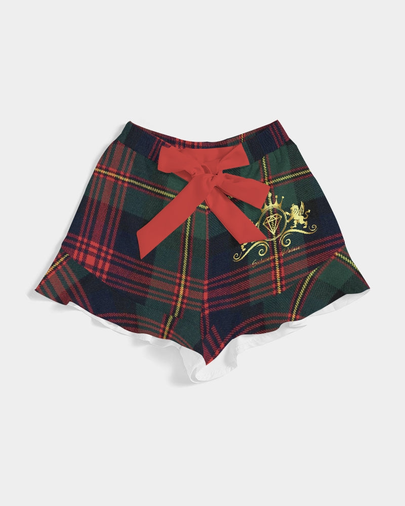 Color Block Women's All-Over Print Ruffle Shorts