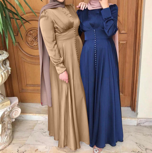 Elegant Satin Beaded Dress Muslim Abaya