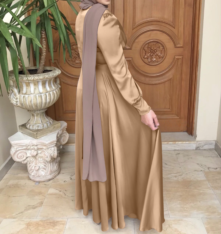 Elegant Satin Beaded Dress Muslim Abaya