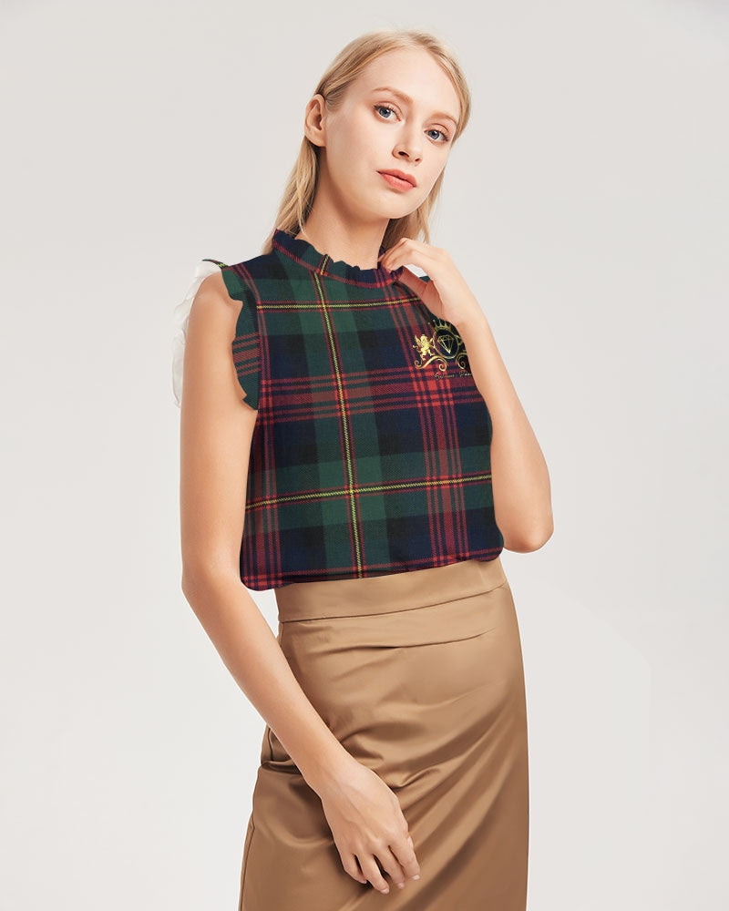 Color Block Women's All-Over Print Ruffle Sleeve Top