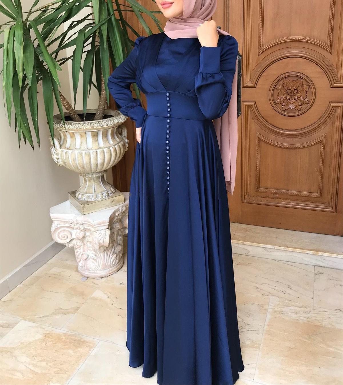 Elegant Satin Beaded Dress Muslim Abaya