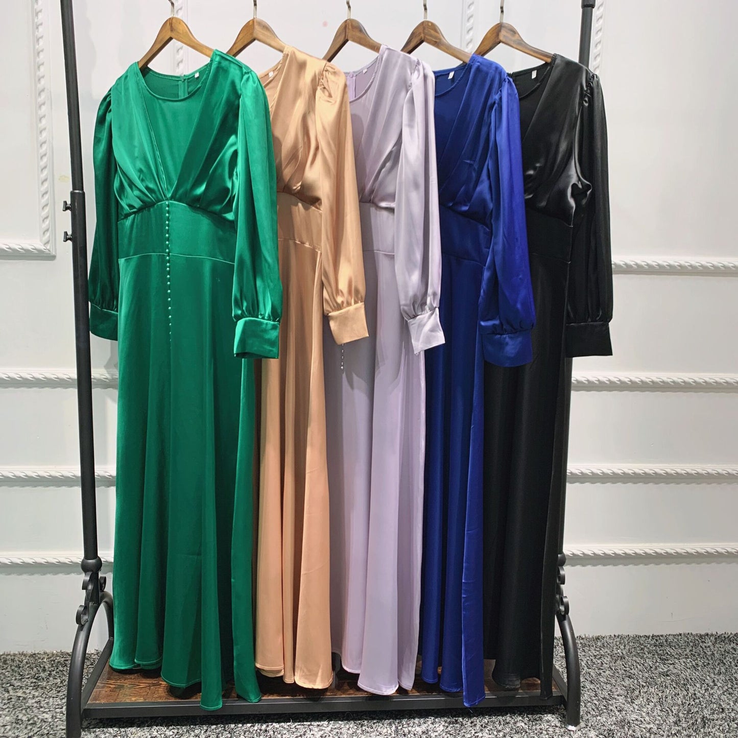 Elegant Satin Beaded Dress Muslim Abaya