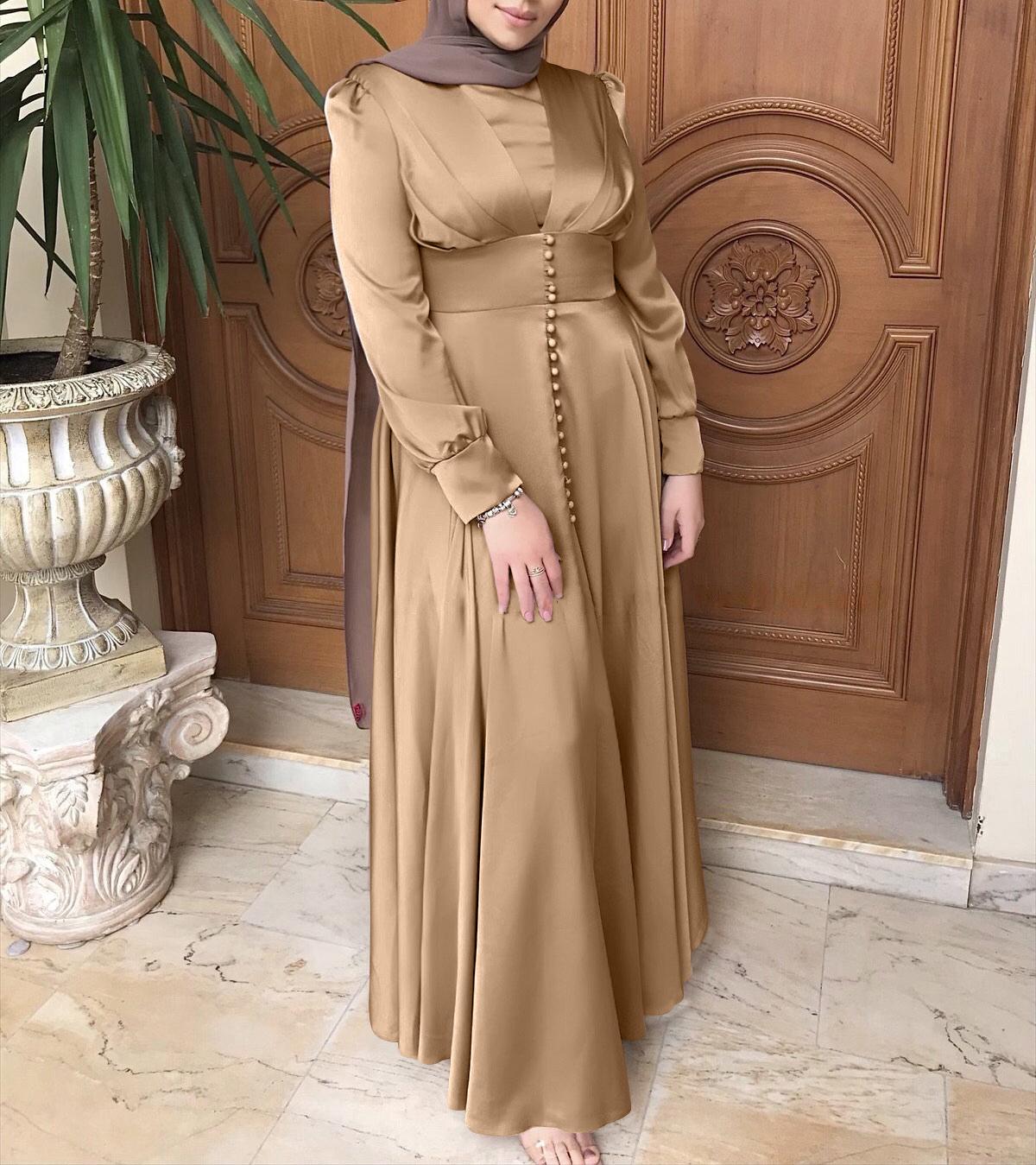 Elegant Satin Beaded Dress Muslim Abaya
