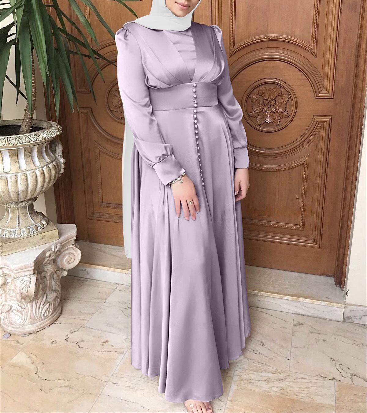 Elegant Satin Beaded Dress Muslim Abaya